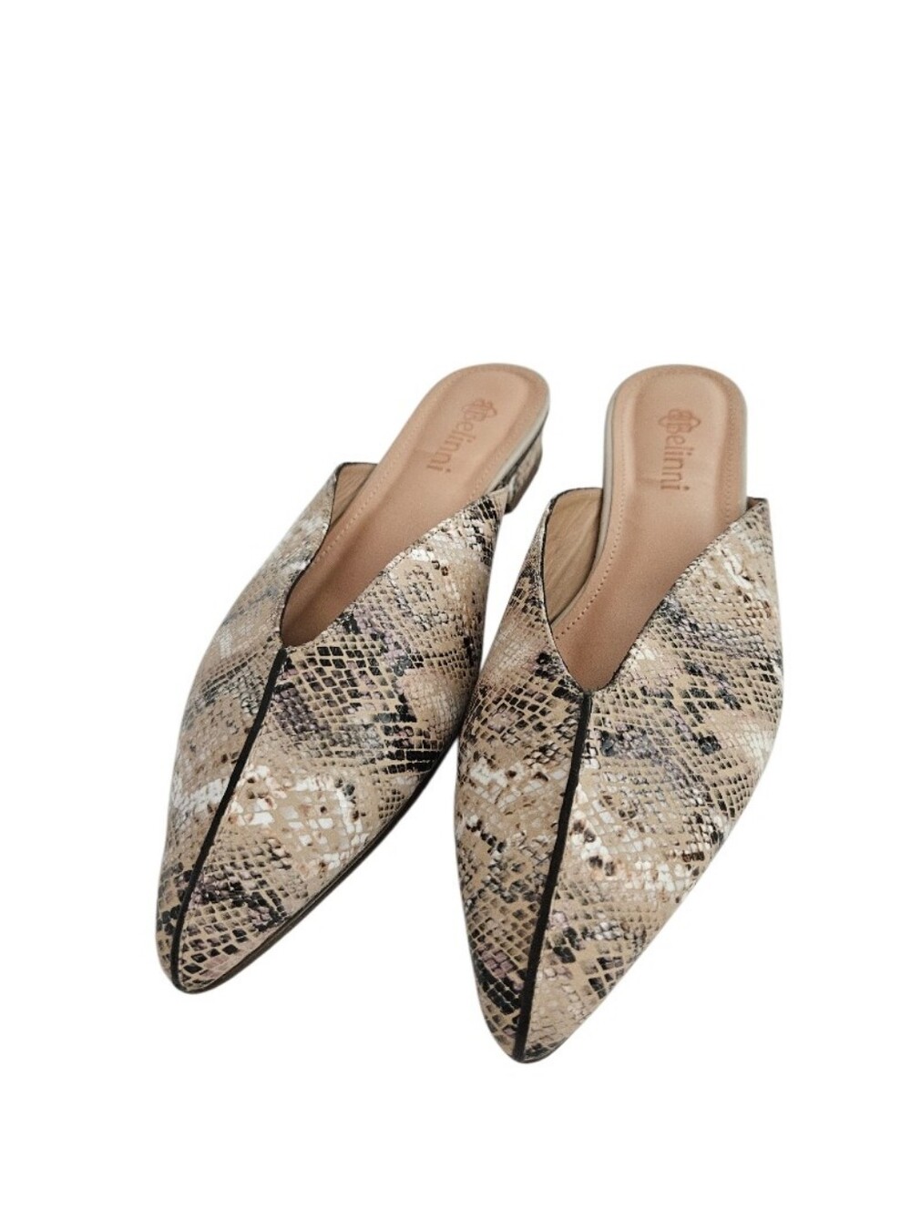 Bellini Beige Snake-Print Pointed Toe Mule - Picture 7 of 9